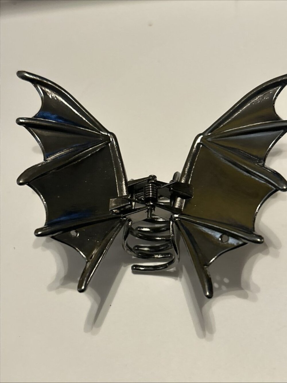 Bat Wing Hair Claw Clip Goth Emo Punk Biker Hair Accessory Gray Metal Clip 4”